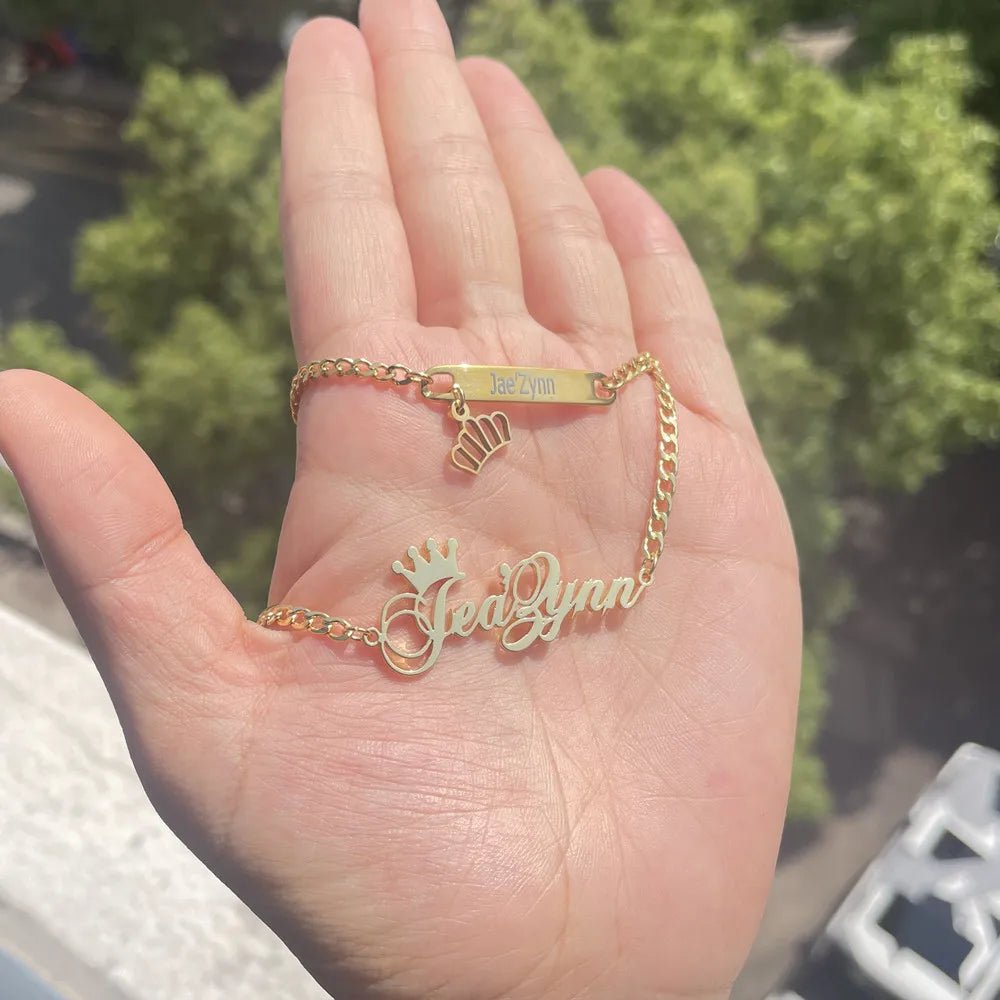 QIUHAN OEM Personalized Letter Name Stainless Steel Crow  Name Jewelry Set for Kid