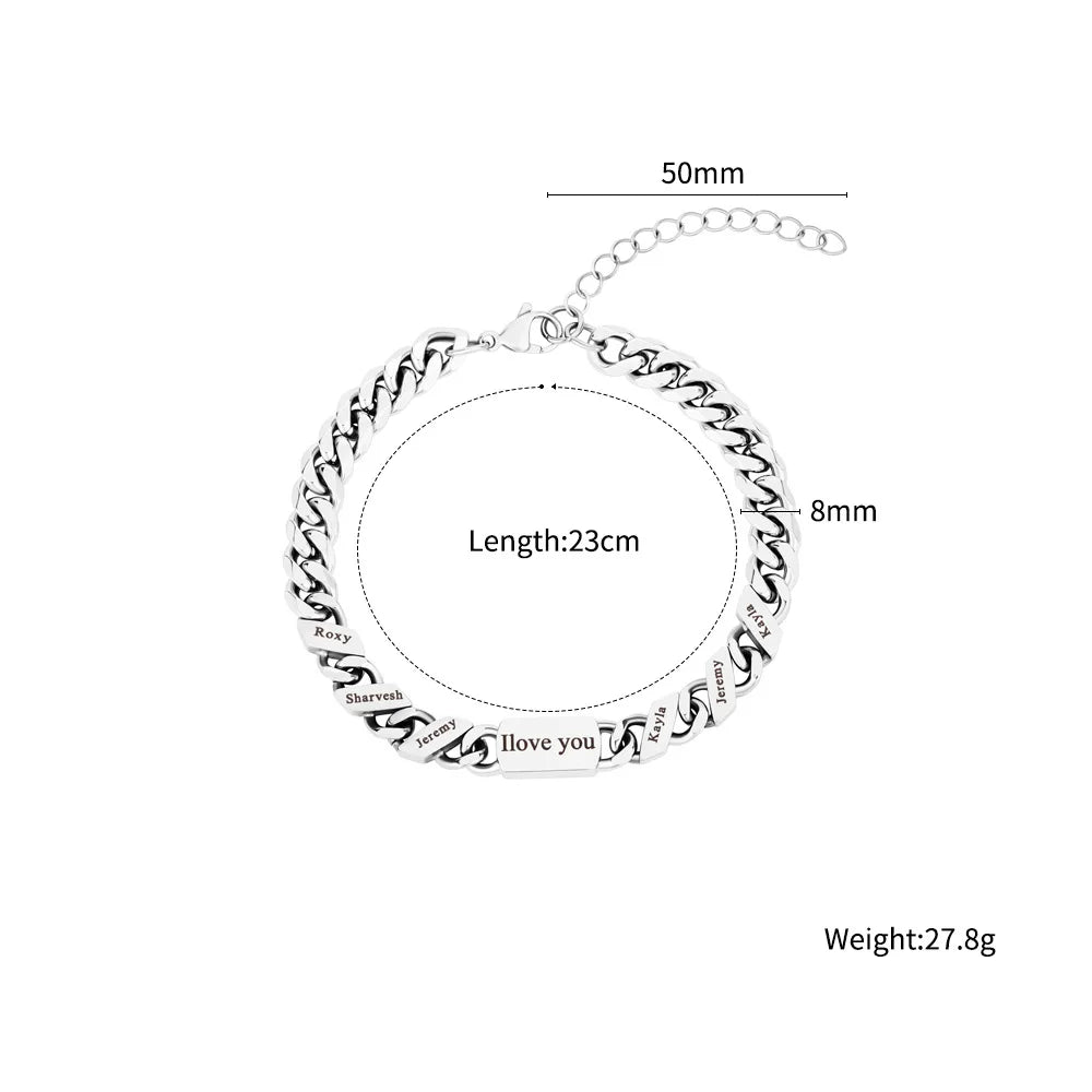 Bracelet Chaîne Cubaine Gravé Personnalisé - Cadeau Fête des Pères et Mères