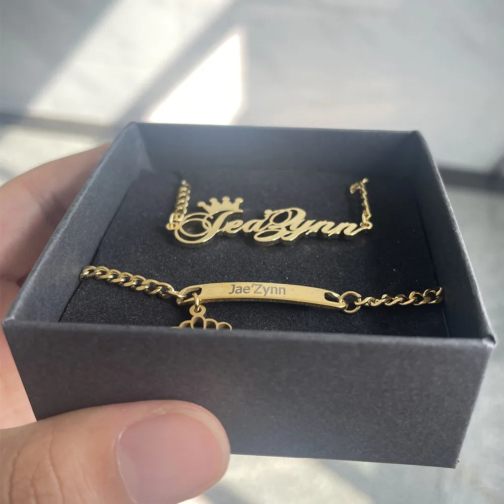 QIUHAN OEM Personalized Letter Name Stainless Steel Crow  Name Jewelry Set for Kid