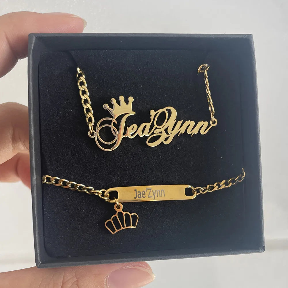 QIUHAN OEM Personalized Letter Name Stainless Steel Crow  Name Jewelry Set for Kid