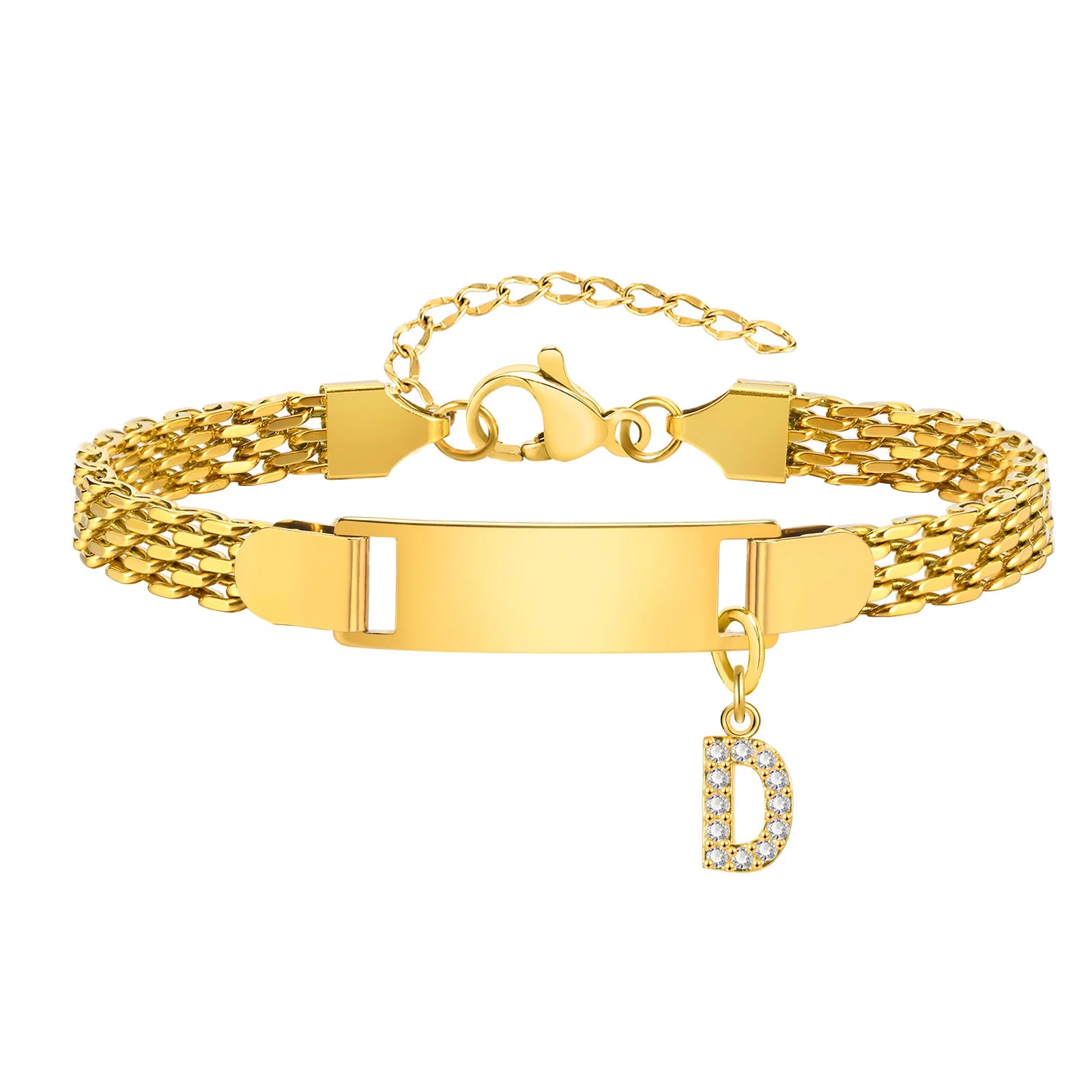 Personalized Engrave ID Name Custom Bracelet for Women Girl, Initial A-Z Letter Alphabet Pendant Stainless Steel Jewelry Gift