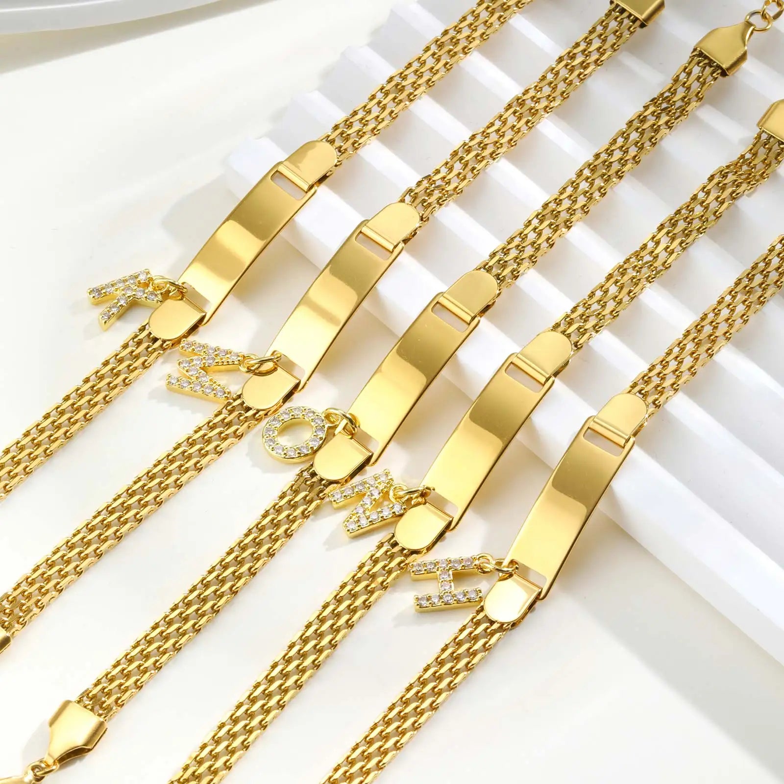 Personalized Engrave ID Name Custom Bracelet for Women Girl, Initial A-Z Letter Alphabet Pendant Stainless Steel Jewelry Gift