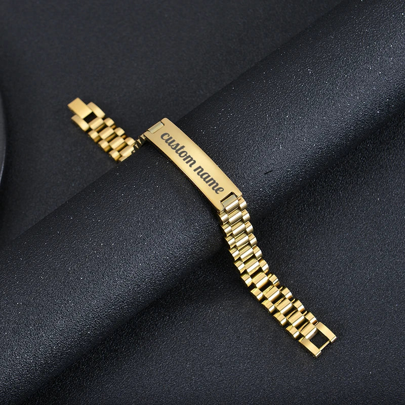 Personalized Engravable Stainless Steel ID Bracelets for Men Custom Engrave Name Plate Identity ID Bar Bracelets for Him19-21CM