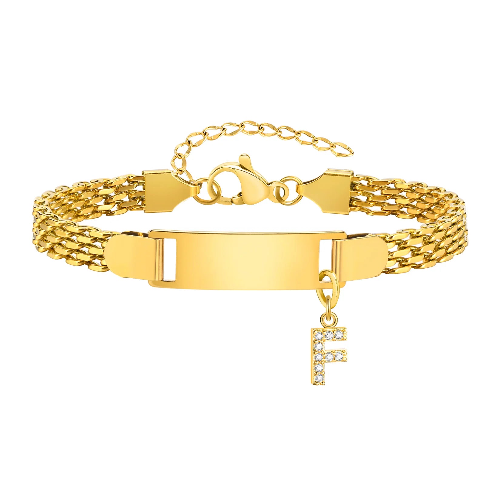 Personalized Engrave ID Name Custom Bracelet for Women Girl, Initial A-Z Letter Alphabet Pendant Stainless Steel Jewelry Gift