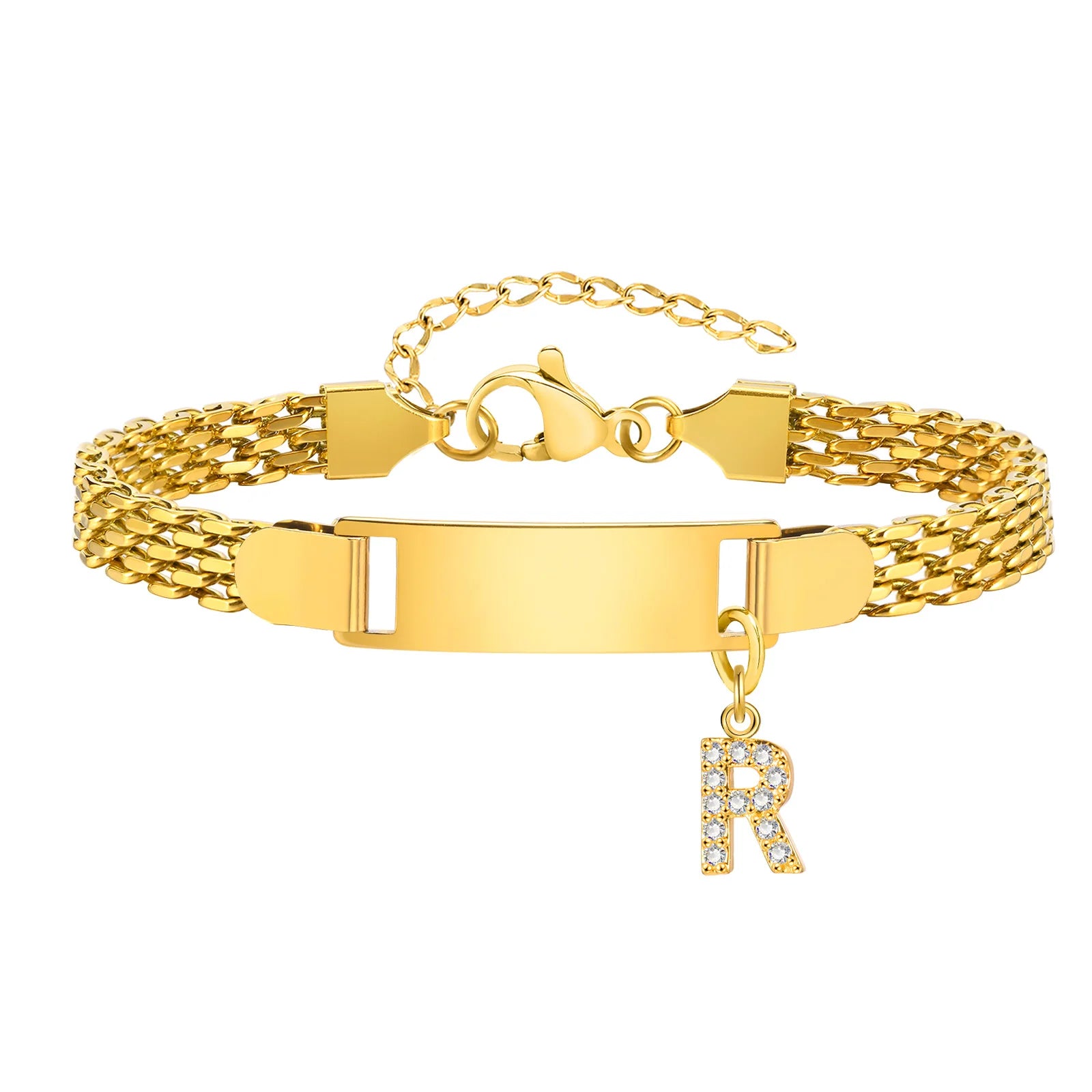 Personalized Engrave ID Name Custom Bracelet for Women Girl, Initial A-Z Letter Alphabet Pendant Stainless Steel Jewelry Gift