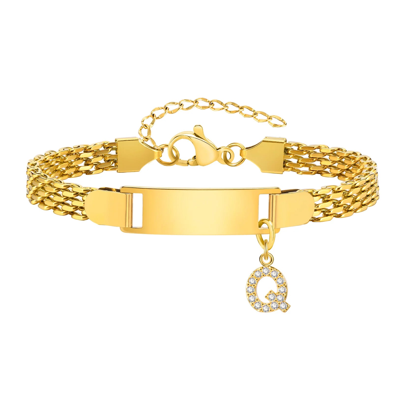 Personalized Engrave ID Name Custom Bracelet for Women Girl, Initial A-Z Letter Alphabet Pendant Stainless Steel Jewelry Gift