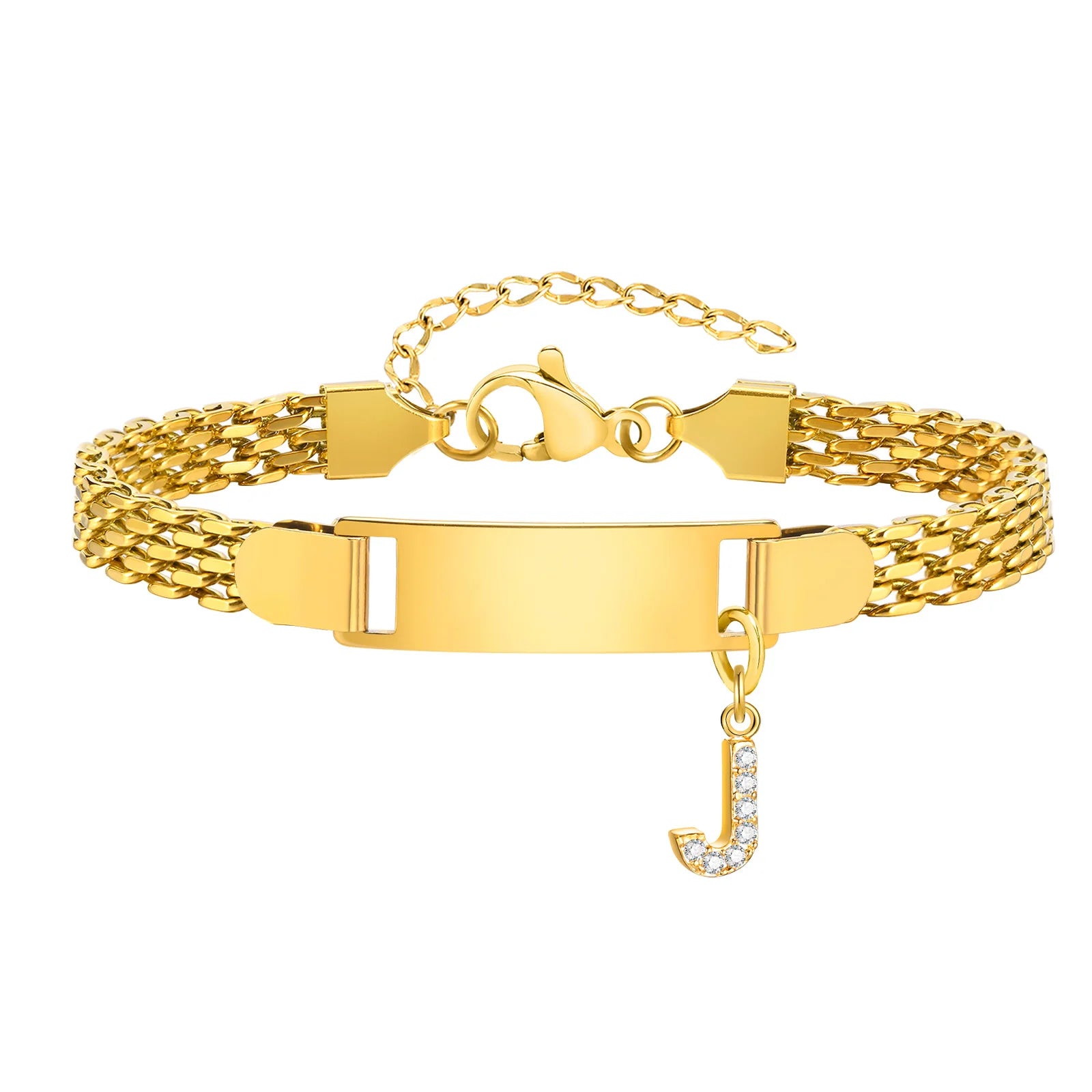 Personalized Engrave ID Name Custom Bracelet for Women Girl, Initial A-Z Letter Alphabet Pendant Stainless Steel Jewelry Gift