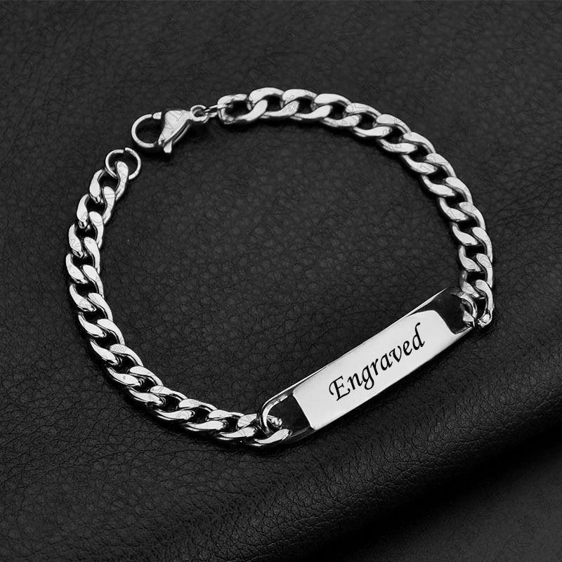 Simple Customized Name Logo Text Men 18k Gold PVD Stainless Steel ID Blank Bar Bracelet Jewelry Length 20cm/20cm+5cm