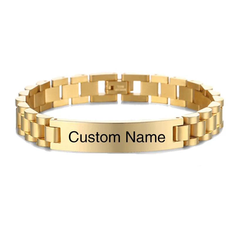 Personalized Engravable Stainless Steel ID Bracelets for Men Custom Engrave Name Plate Identity ID Bar Bracelets for Him19-21CM
