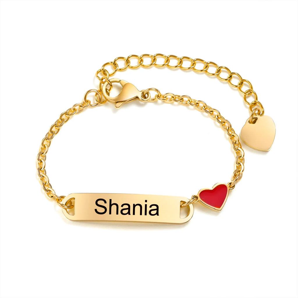 Customized Heart Bracelet for Little Girl Boy, Engravable ID Name Bracelet, Personalized Stainless Steel Chain Birthday Gift