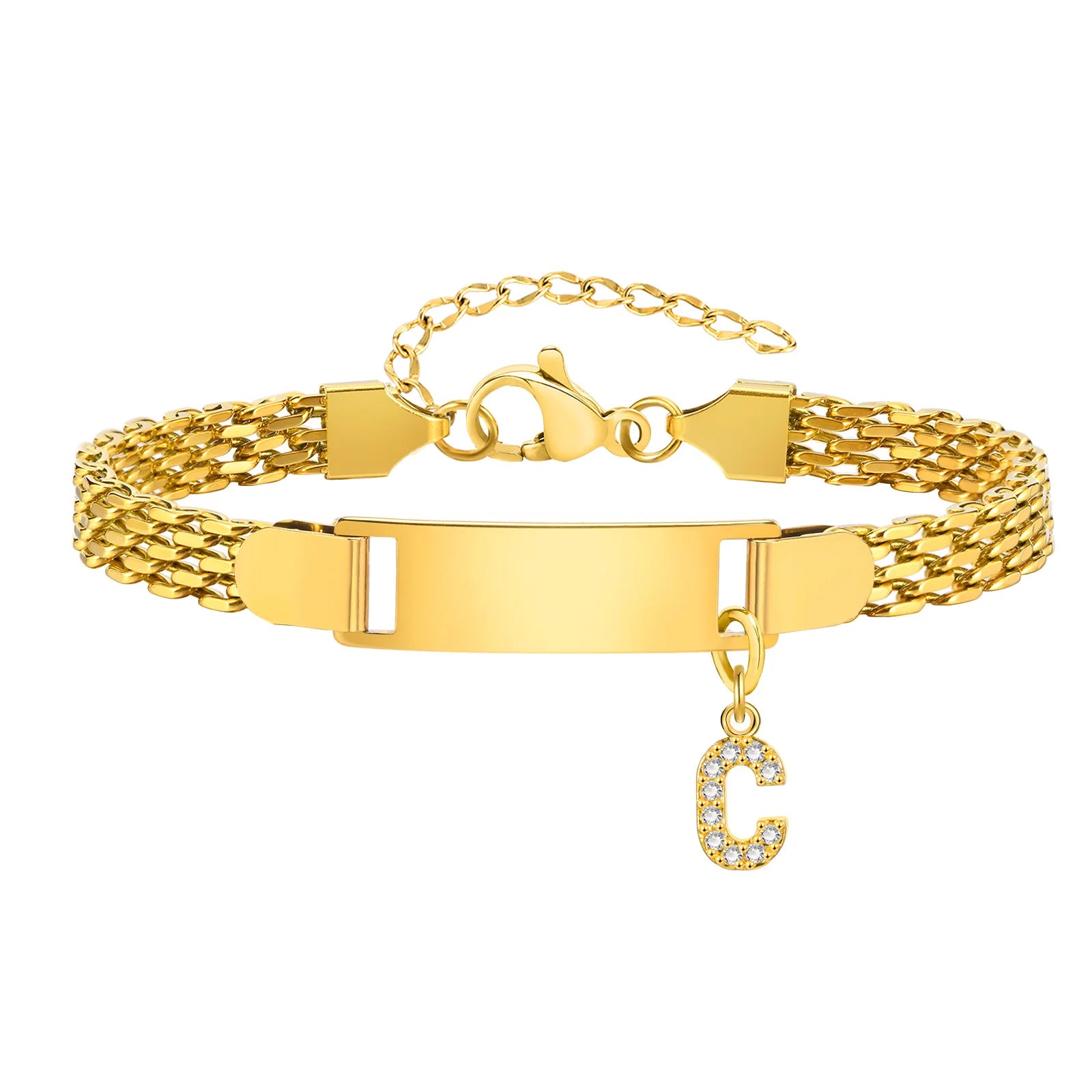 Personalized Engrave ID Name Custom Bracelet for Women Girl, Initial A-Z Letter Alphabet Pendant Stainless Steel Jewelry Gift