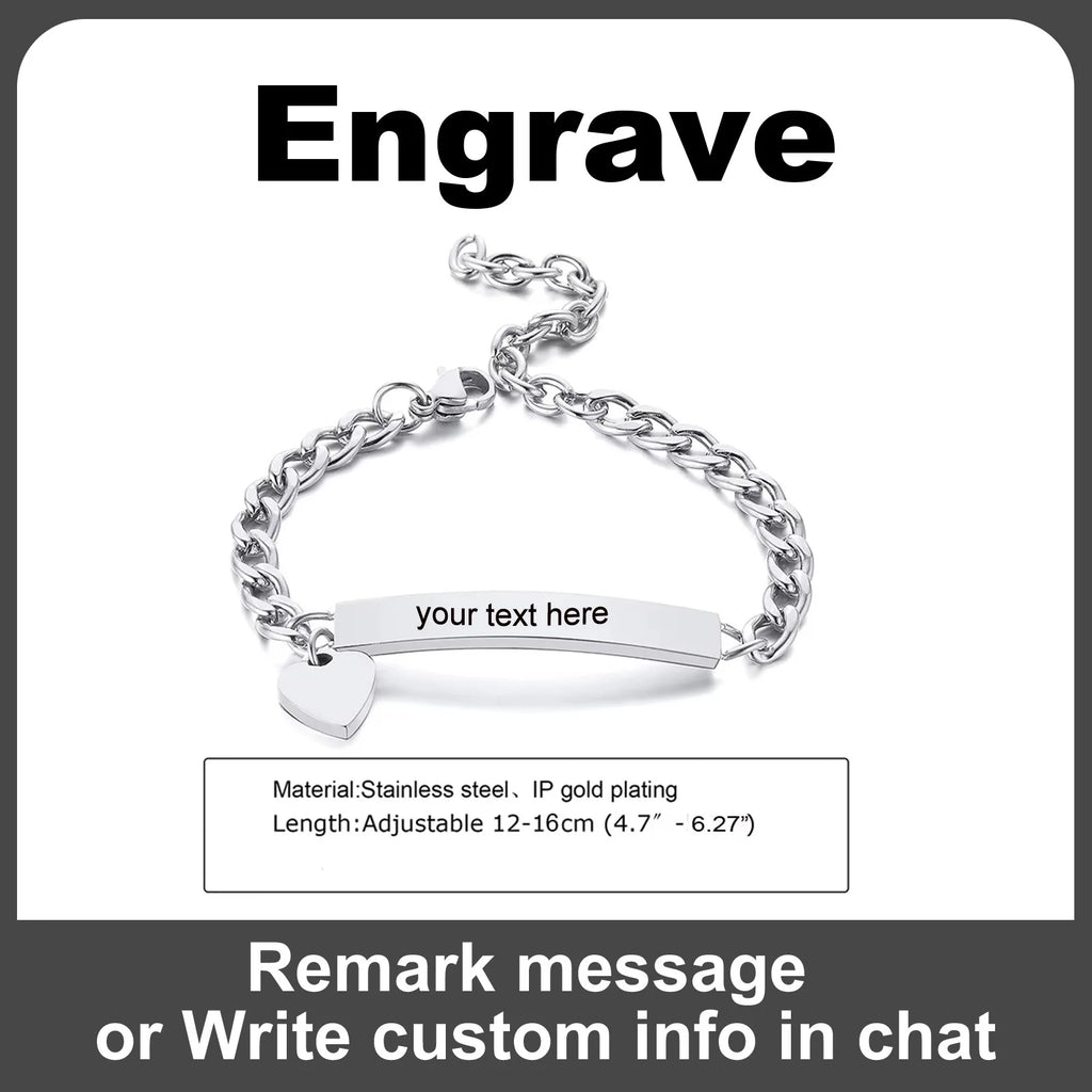 Customized Heart Bracelet for Little Girl Boy, Engravable ID Name Bracelet, Personalized Stainless Steel Chain Birthday Gift