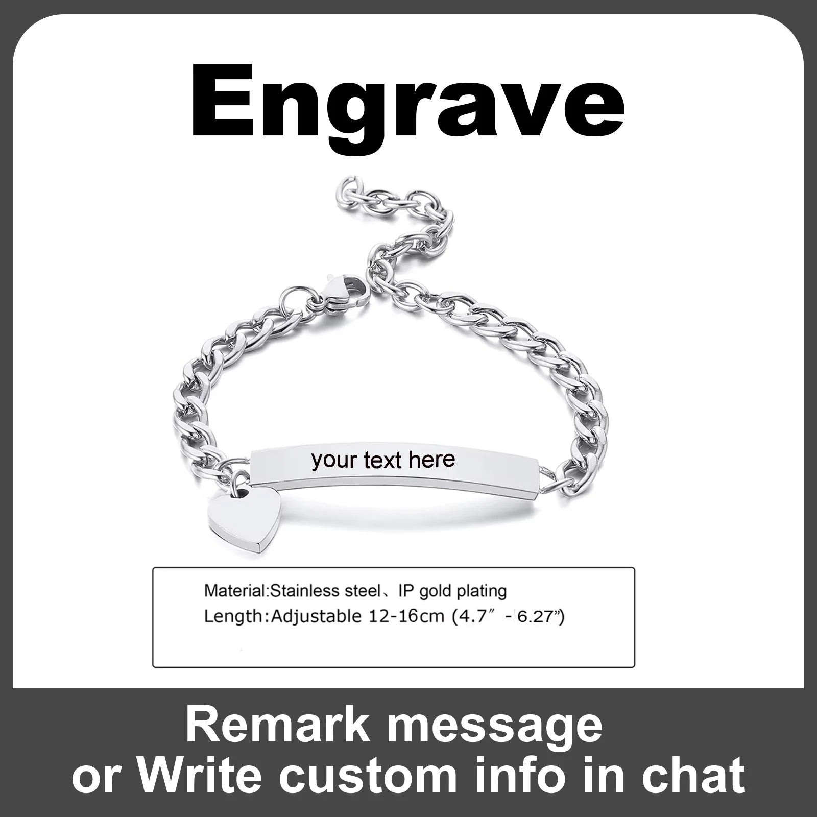 Customized Heart Bracelet for Little Girl Boy, Engravable ID Name Bracelet, Personalized Stainless Steel Chain Birthday Gift