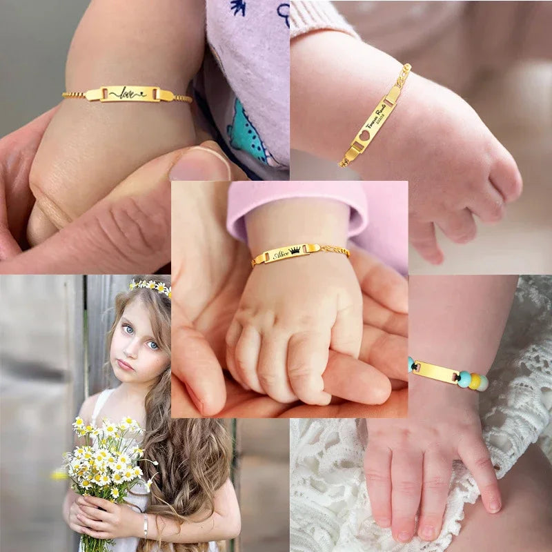 Bracelet Bébé Personnalisé Gravé - Baptême Garçon Fille Acier Inoxydable