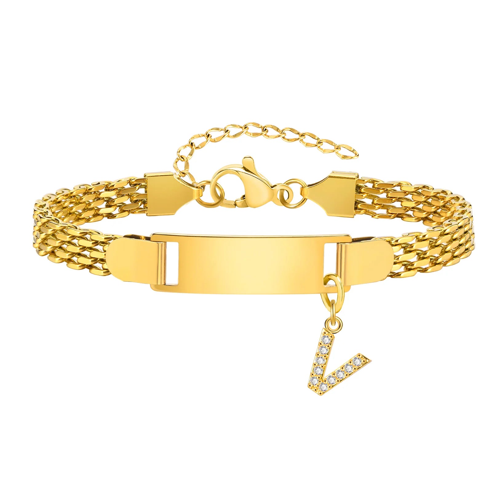 Personalized Engrave ID Name Custom Bracelet for Women Girl, Initial A-Z Letter Alphabet Pendant Stainless Steel Jewelry Gift