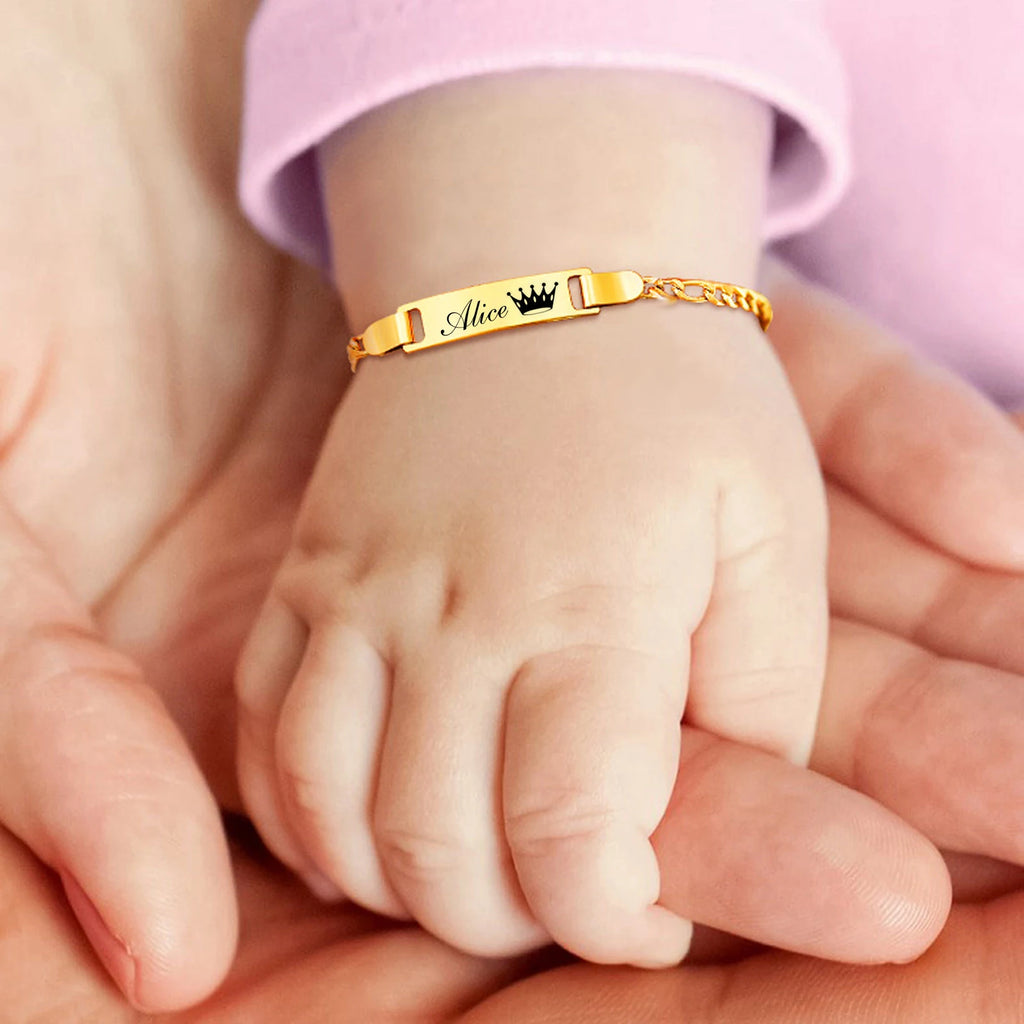 Bracelet Bébé Personnalisé Gravé - Baptême Garçon Fille Acier Inoxydable