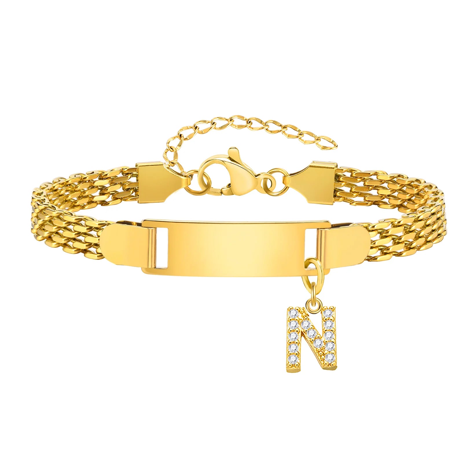 Personalized Engrave ID Name Custom Bracelet for Women Girl, Initial A-Z Letter Alphabet Pendant Stainless Steel Jewelry Gift