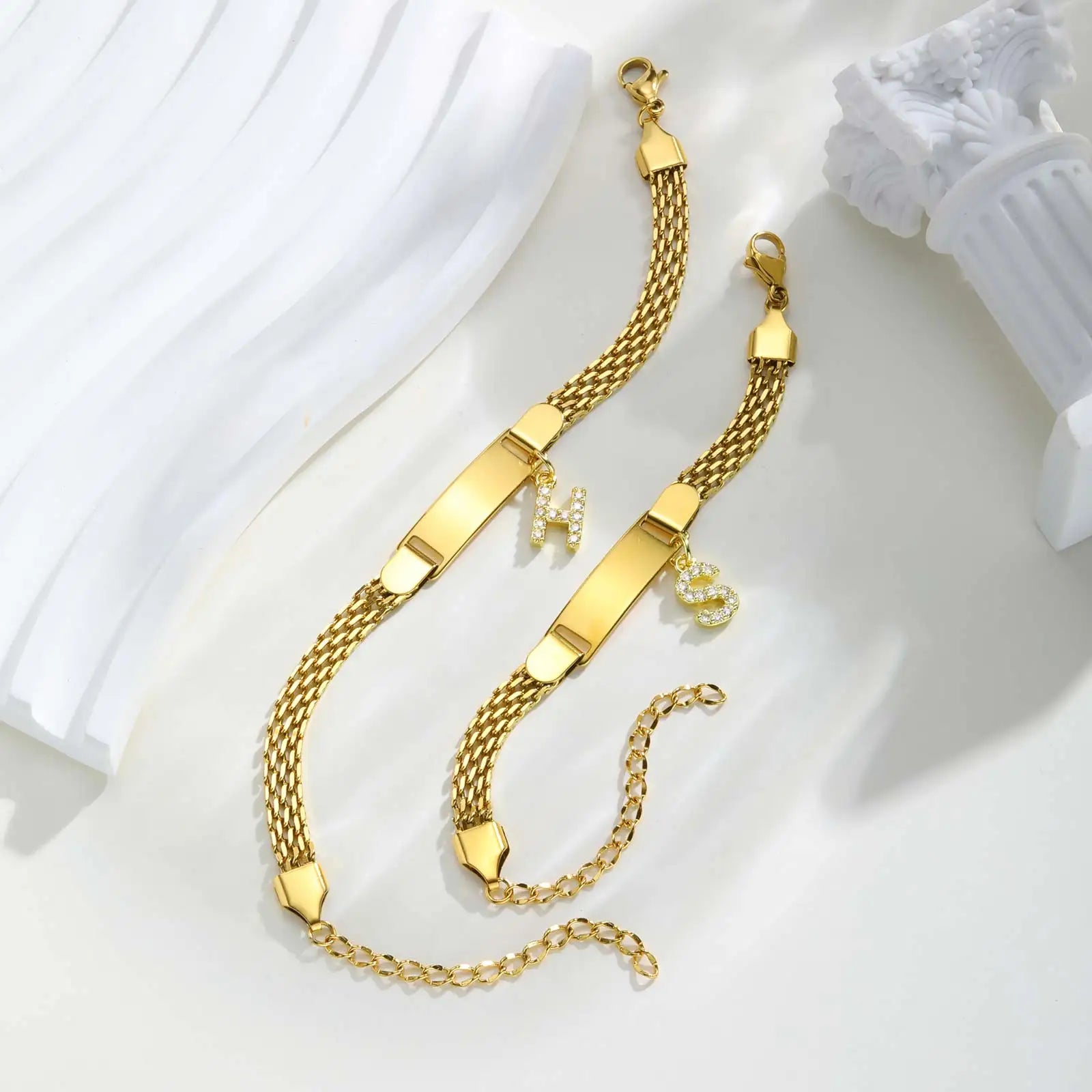 Personalized Engrave ID Name Custom Bracelet for Women Girl, Initial A-Z Letter Alphabet Pendant Stainless Steel Jewelry Gift