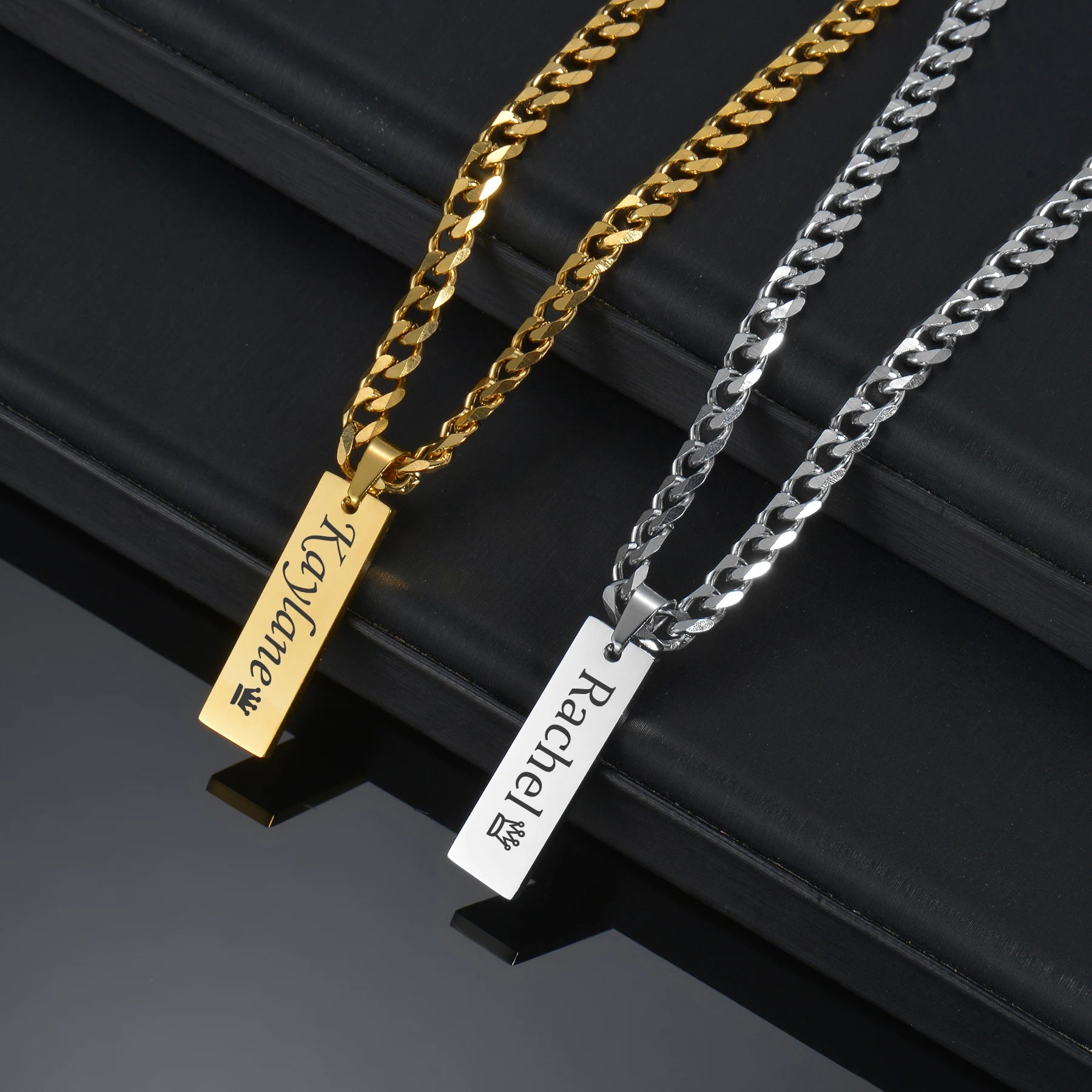 Set Bracelet + Collier Chaîne Cubaine Gravé - Bijoux Personnalisés Acier