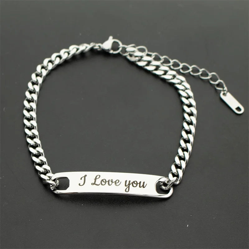 Personalized Engravable Stainless Steel ID Bracelets for Men Custom Engrave Name Plate Identity ID Bar Bracelets for Him19-21CM