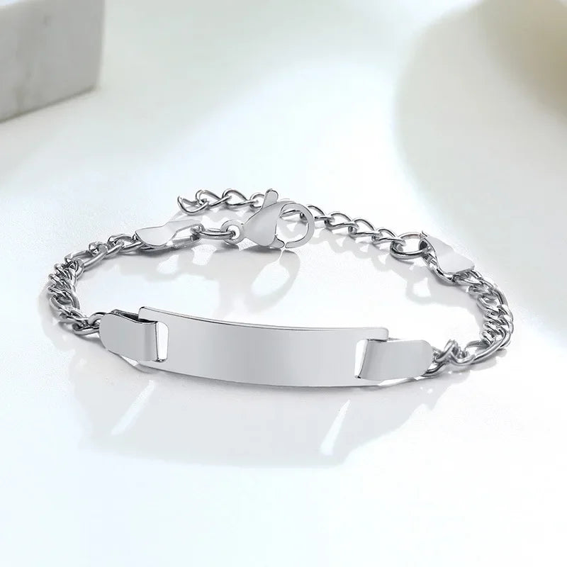 Bracelet Bébé Personnalisé Gravé - Baptême Garçon Fille Acier Inoxydable