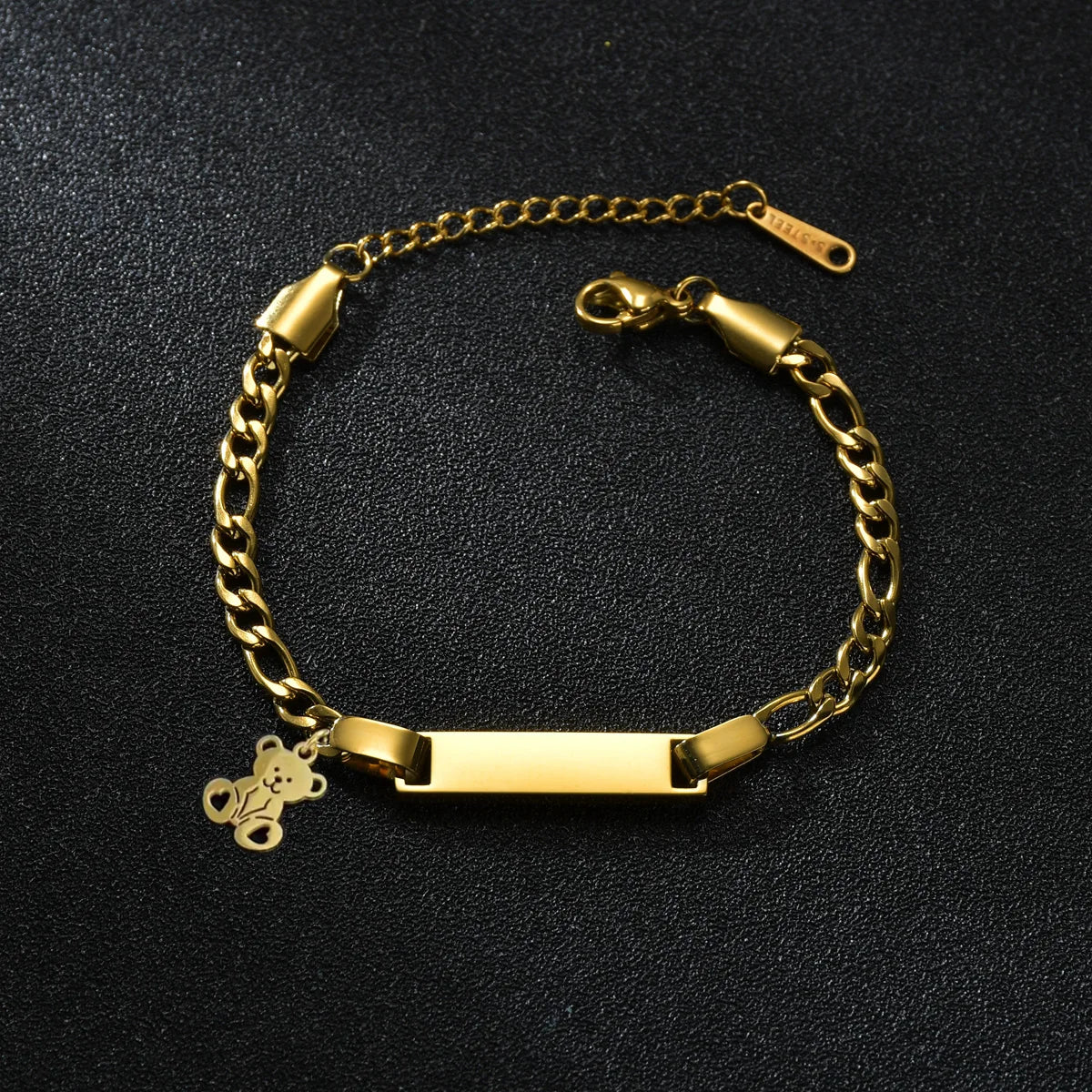 Atoztide Personalized Engrave Name Bracelet For Women Mother Kids Stainless Steel Heart Adjustable Figaro Chain Jewelry Gift