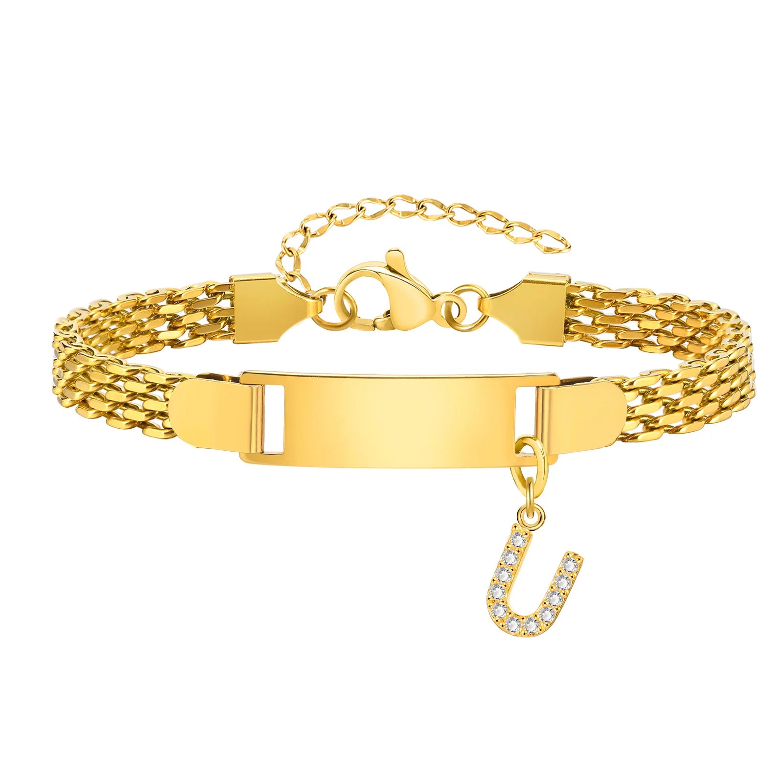 Personalized Engrave ID Name Custom Bracelet for Women Girl, Initial A-Z Letter Alphabet Pendant Stainless Steel Jewelry Gift