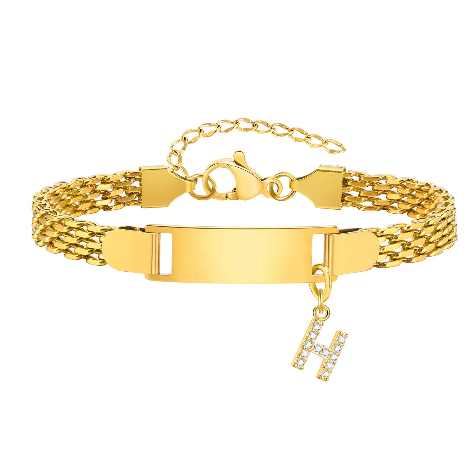 Personalized Engrave ID Name Custom Bracelet for Women Girl, Initial A-Z Letter Alphabet Pendant Stainless Steel Jewelry Gift