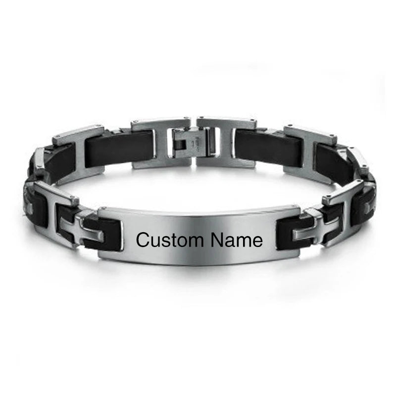 Personalized Engravable Stainless Steel ID Bracelets for Men Custom Engrave Name Plate Identity ID Bar Bracelets for Him19-21CM