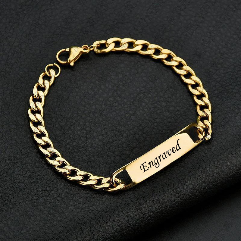 Simple Customized Name Logo Text Men 18k Gold PVD Stainless Steel ID Blank Bar Bracelet Jewelry Length 20cm/20cm+5cm
