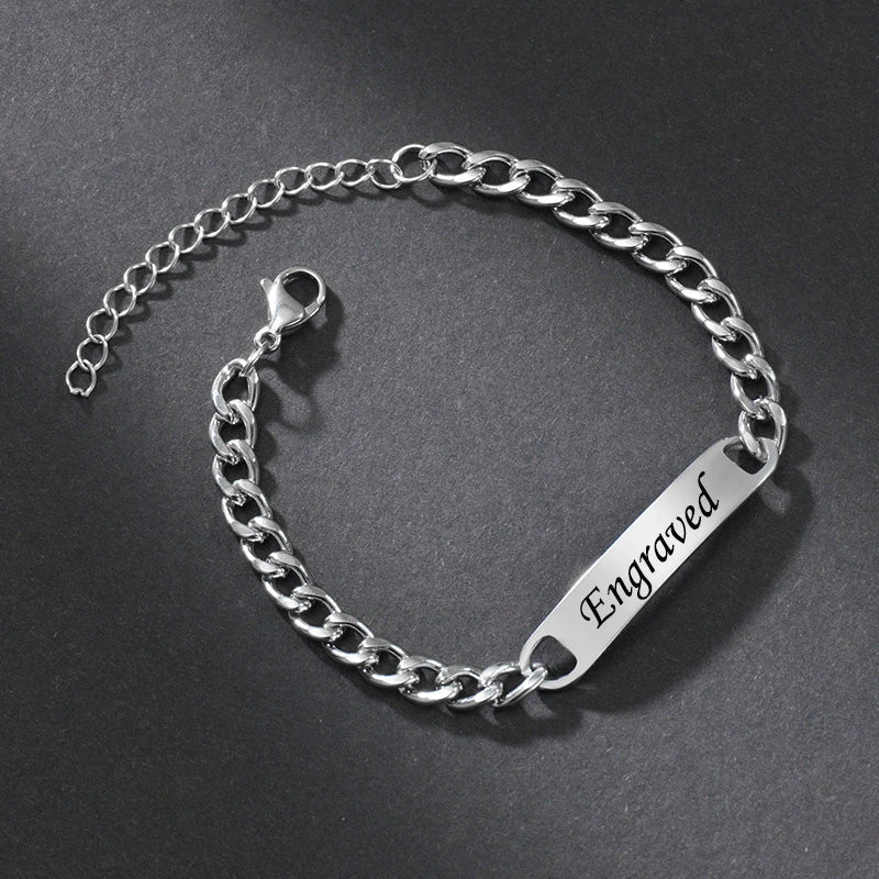 Simple Customized Name Logo Text Men 18k Gold PVD Stainless Steel ID Blank Bar Bracelet Jewelry Length 20cm/20cm+5cm