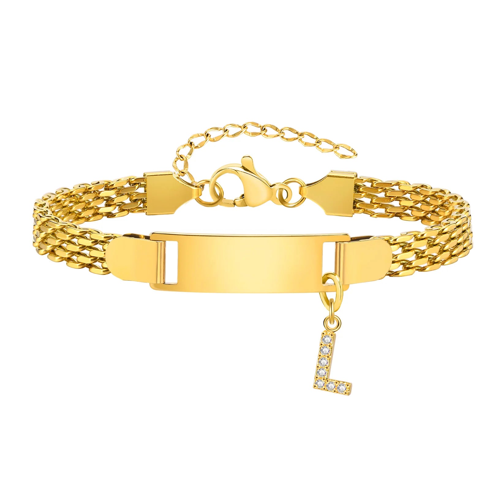 Personalized Engrave ID Name Custom Bracelet for Women Girl, Initial A-Z Letter Alphabet Pendant Stainless Steel Jewelry Gift