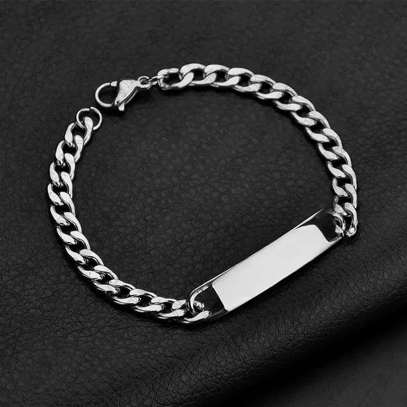 Simple Customized Name Logo Text Men 18k Gold PVD Stainless Steel ID Blank Bar Bracelet Jewelry Length 20cm/20cm+5cm