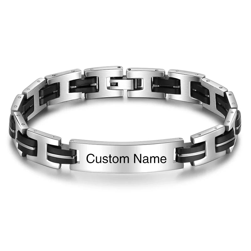 Personalized Engravable Stainless Steel ID Bracelets for Men Custom Engrave Name Plate Identity ID Bar Bracelets for Him19-21CM